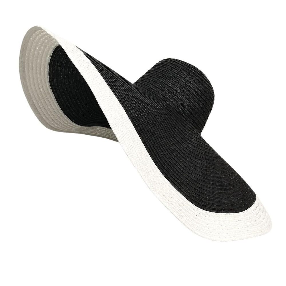 2248 Wide Brim Sun Hats Oversize UV Protection Straw Hats Striped Floppy